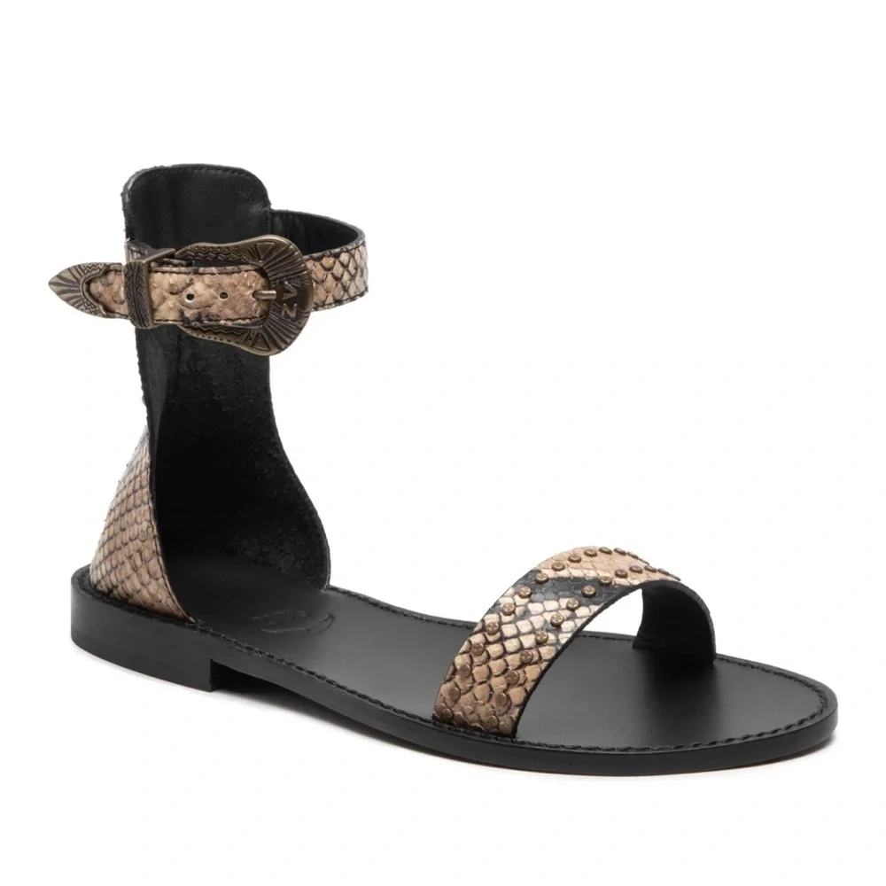 ZADIG & VOLTAIRE EVER WILD OPEN-TOE LEATHER SANDALS IN DESERT - Picture 2 of 8